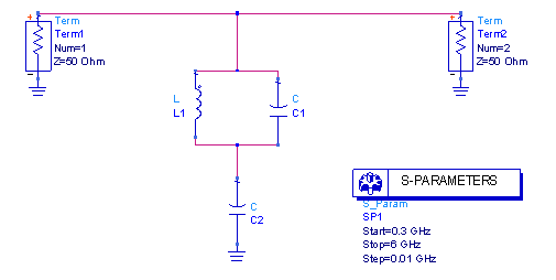 圖4  DCS頻段輸入濾波網絡仿真原理圖。