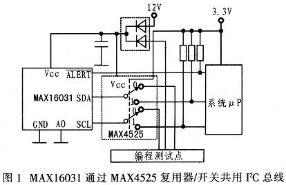 MAX16031通過MAX4525復用器/開關共用I2C總線