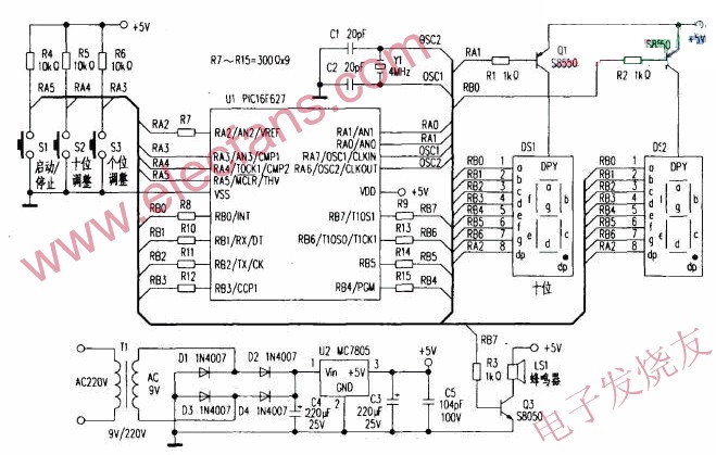 可調(diào)倒計(jì)時(shí)提醒器 www.elecfans.com