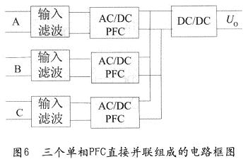 由三个单相PFC在输出端直接并联组成的方法