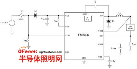 雙線調光的LM3406配置