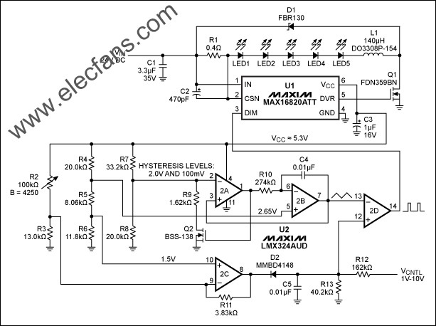 PWM直流電壓控制的高亮度LED調(diào)光 www.elecfans.com