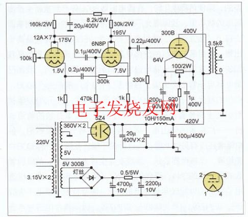 300B單端A類合并式功放電路圖 www.elecfans.com