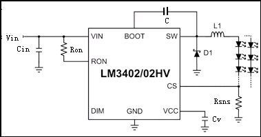 LM3402/02HV開關(guān)穩(wěn)壓器的應(yīng)用示意圖