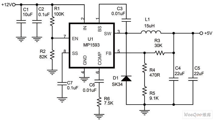 采用這顆IC 設計+5V 電源的實際應用電路