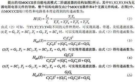 双MOCCII的电流模式多功能滤波器的设计