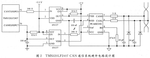 TMS320LF2407 CAN通信系統(tǒng)硬件電路設(shè)計(jì)圖