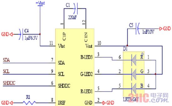 具备I2C控制介面的典型RGB LED驱动晶片应用