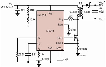 采用主端輸出電壓檢測的 LT3748 反激式轉(zhuǎn)換器