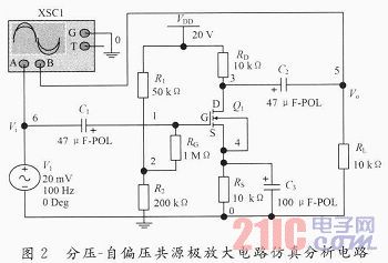 分压-自偏压共源放大电路的multisim仿真研究