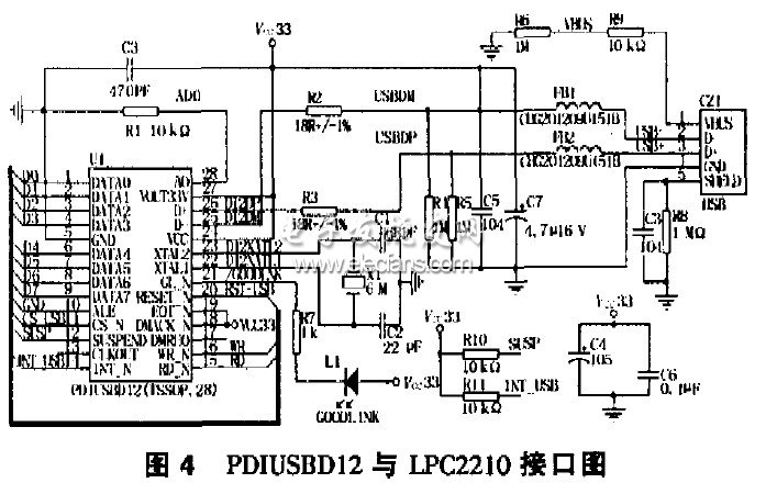 PIDUSBD12与LPC2210接口电路