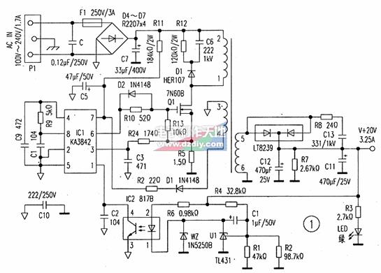 UC3842笔记本电脑电源适配器电路图UC3842 laptop power supply