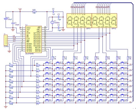 图6ZLG7289B典型应用电路原理图