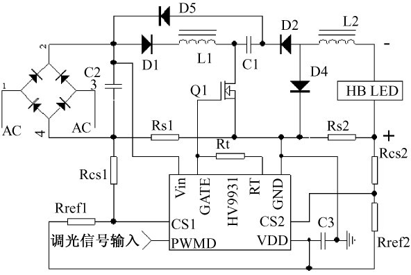 圖2 基于HV9931 的LED 路燈驅(qū)動(dòng)電路