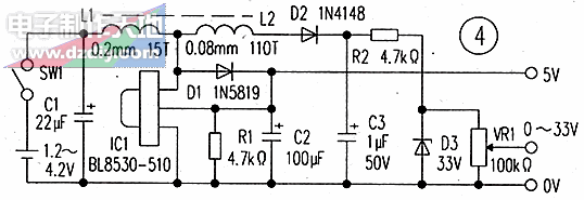 BL8530升壓電源變換的應(yīng)用電路圖---變頻收音機電源BL8530 BOOST CONERTER