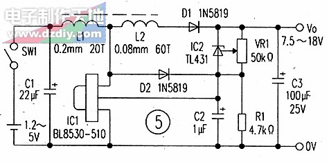 BL8530升壓電源變換的應(yīng)用電路圖---高壓輸出BL8530 BOOST CONERTER