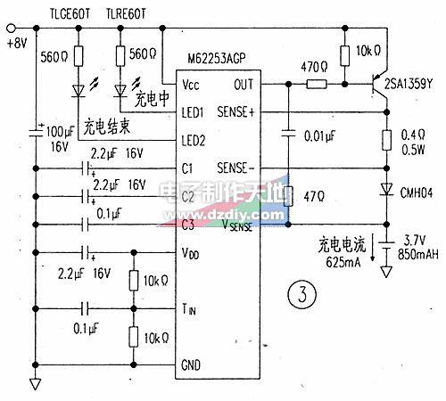 M62253AGP锂离子电池的充电IC应用电路M62253AGP Lithium-ion Battery Charger