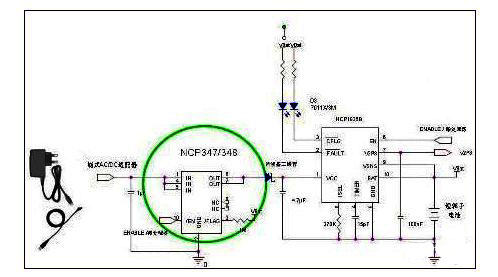 集成式OVP解決方案NCP348的應用電路示意圖