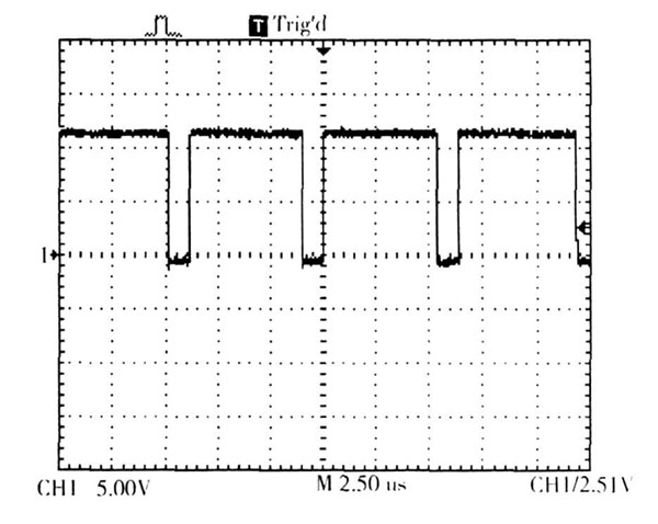 圖7  輸入電壓12 V 負(fù)載為3 顆LED 串聯(lián)時的波形