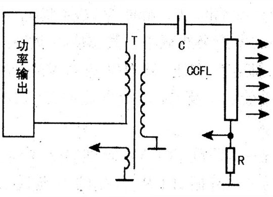 在高壓變壓器的輸出端和燈管連接處串聯一只電容c