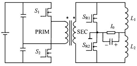 倍流整流的低壓大電流DC-DC變換器的電路原理圖