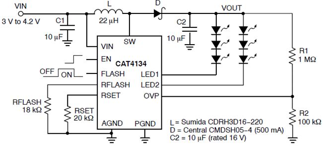 图9：CAT4134专用LED驱动器典型应用电路图