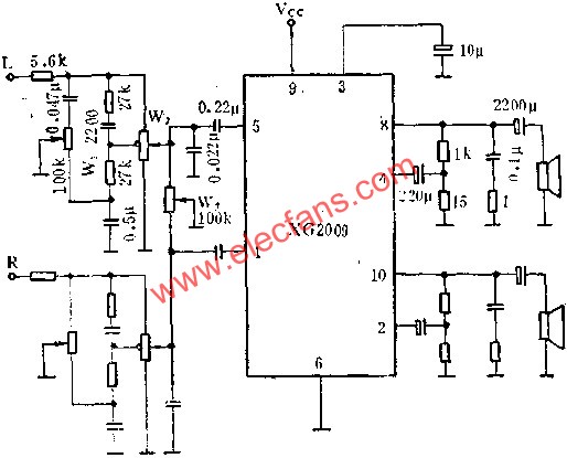 XG2009作雙聲道音頻功率放大電路的應(yīng)用 www.elecfans.com