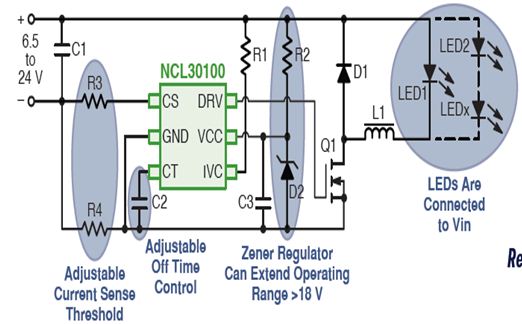 图5：NCL30100 LED驱动器控制器电路