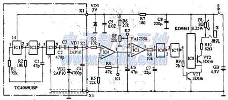 輸液監(jiān)護(hù)報(bào)警電路圖Fluid infusion alarm