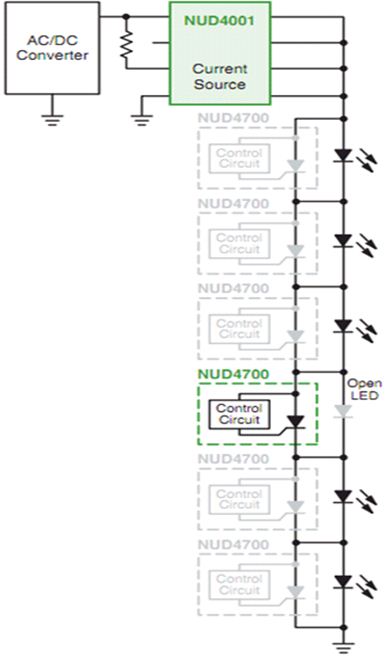 图4：用NUD4700保护LED串