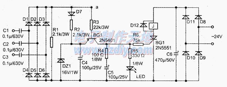 自制缺相保护控制器电路图Motor phase-loss protector