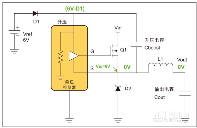 图1，电期间的降压稳压器。