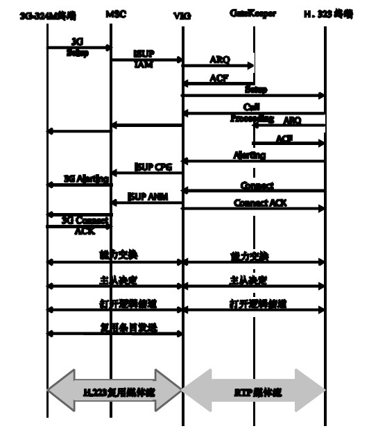 图4 3G-324M 终端向H.323 终端发起视频呼叫的通信流程