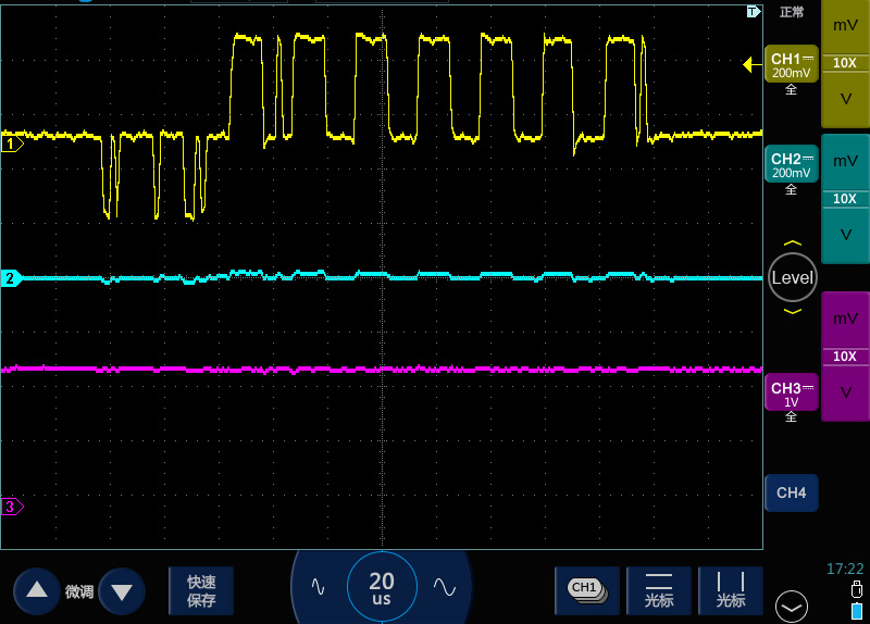 示波器测ipad触屏数据线高频长串方波脉冲变成了锯齿波通过设置解决