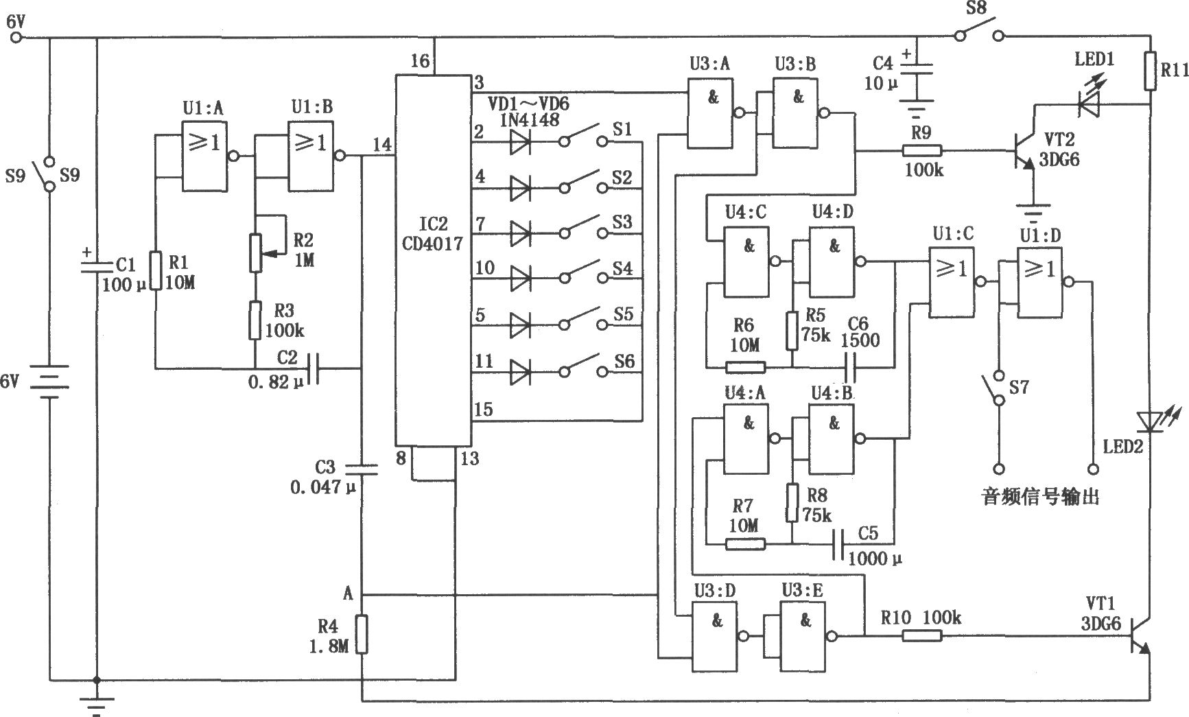 cd4017构成的加重低音节拍器