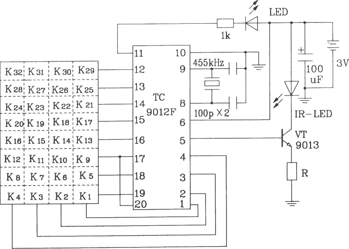 tc9012f構成的典型紅外發射應用電路圖