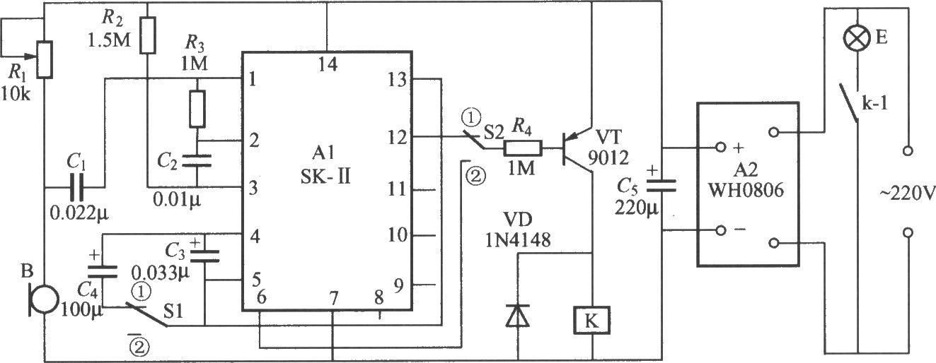 聲控集成電路製作的兩用聲控燈開關電路,它有延遲與雙穩兩種工作方式