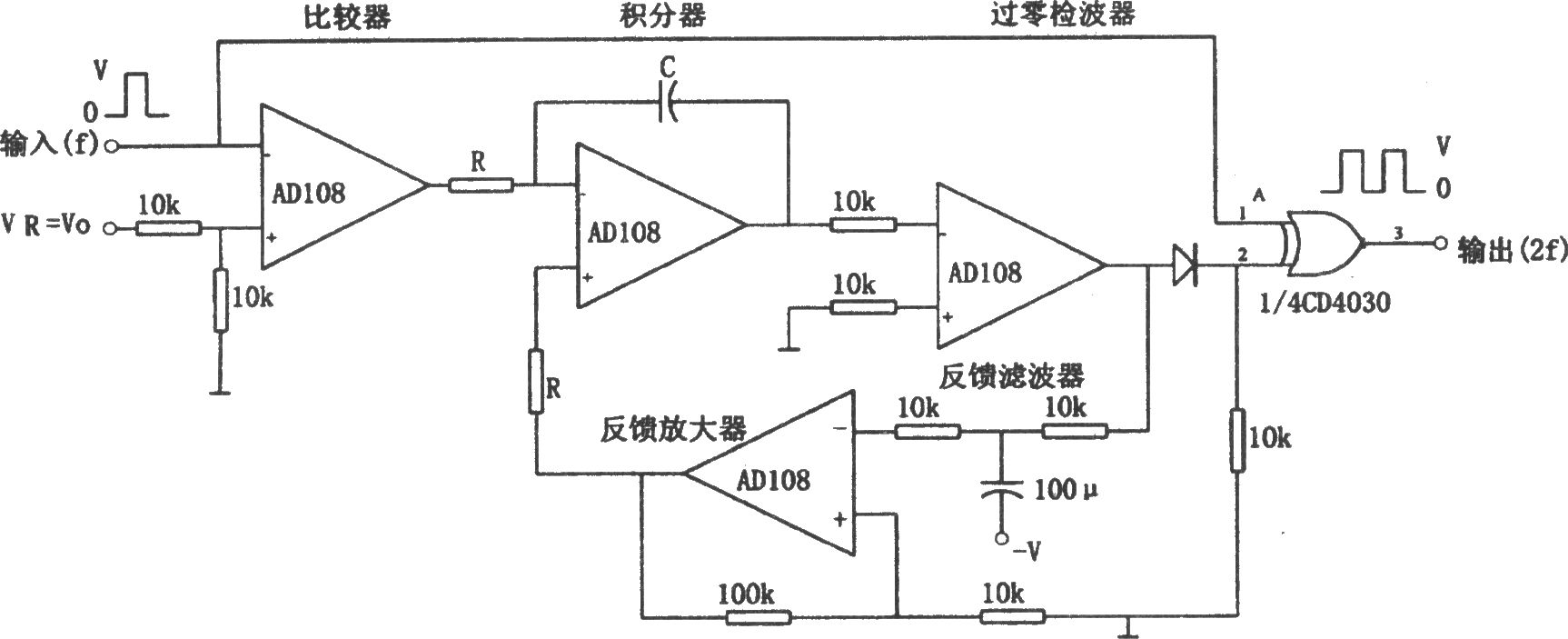 ad108构成的可输入非对称方波的倍频器-电路图-aet-中国科技核心期刊