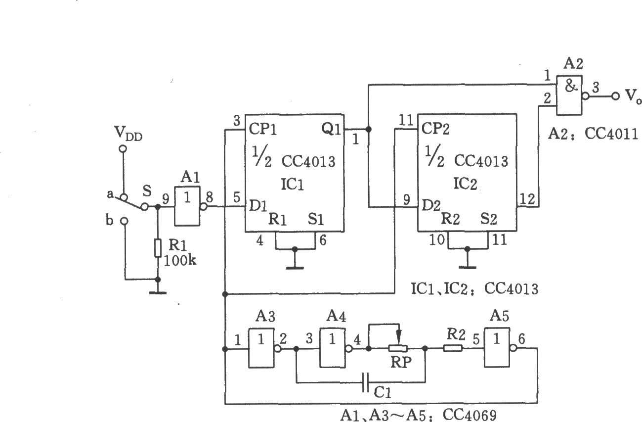 由cc4013和cc4069等构成的单脉冲发生器-电路图-aet-中国科技核心期刊