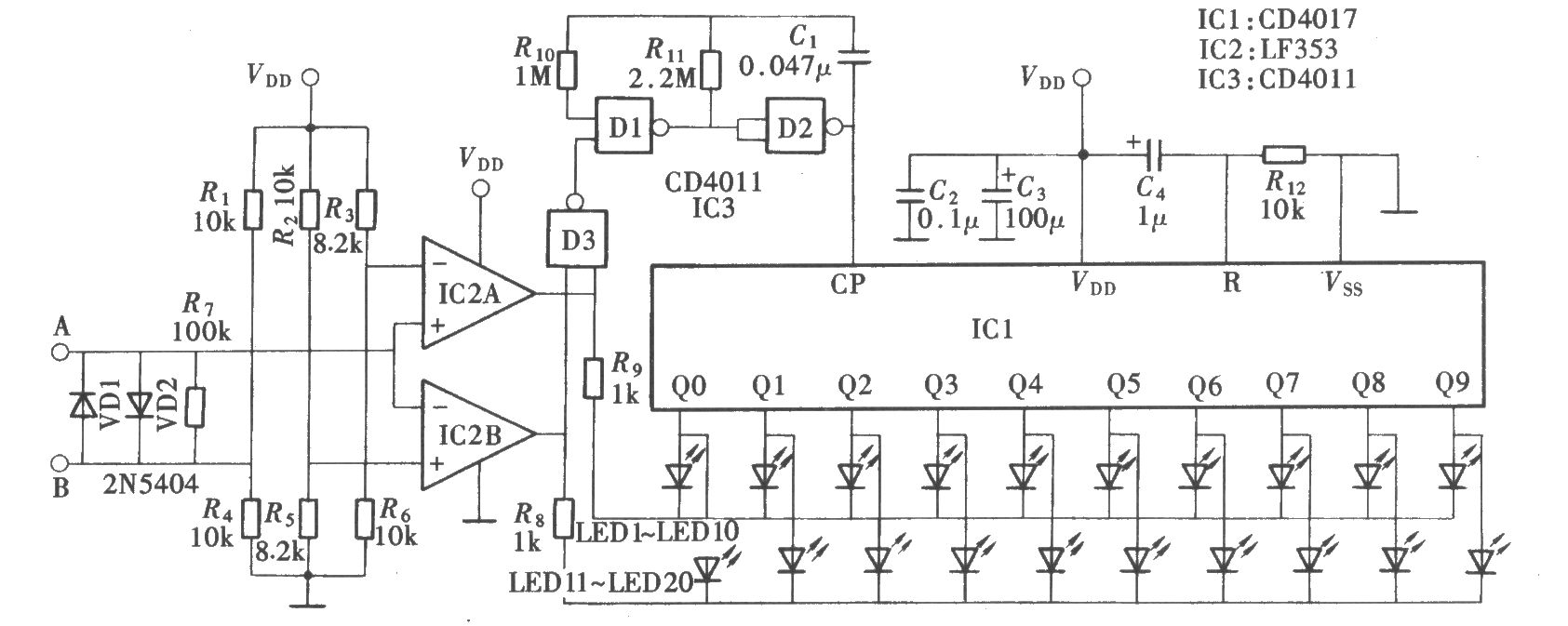 電流方向演示器(cd4017,cd4011,lf353)-電路圖-aet-中國科技核心期刊