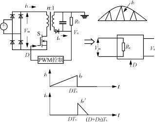 圖(a)兩種工作狀態(b)反激變壓器狀態(c)boost電感狀態在這種狀態時